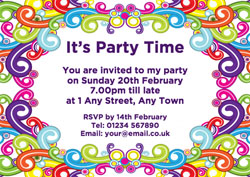 colourful swirls party invitations