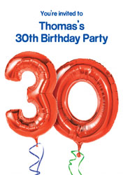 30th red balloon party invitations