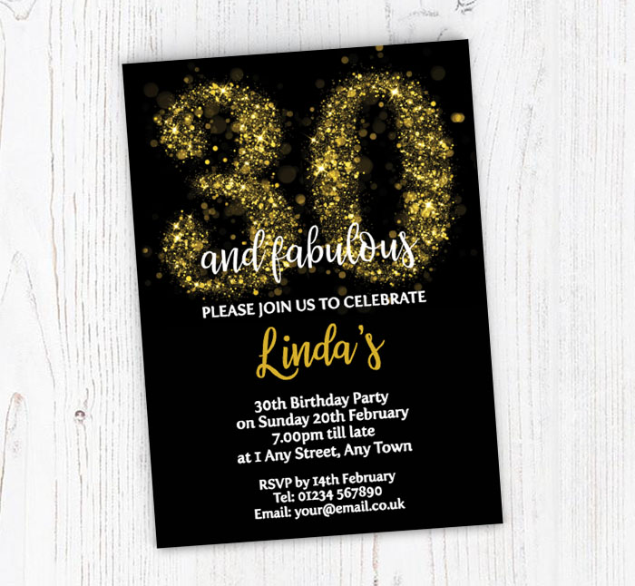 sparkly 30th birthday party invitations