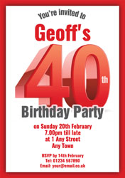 big red 40th birthday party invitations