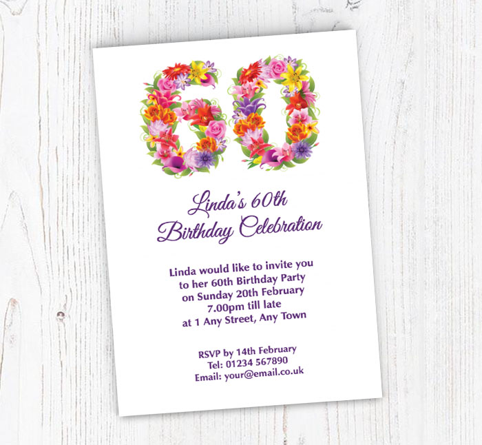 floral 60th birthday party invitations