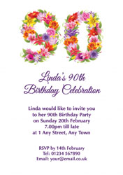 floral 90th birthday party invitations