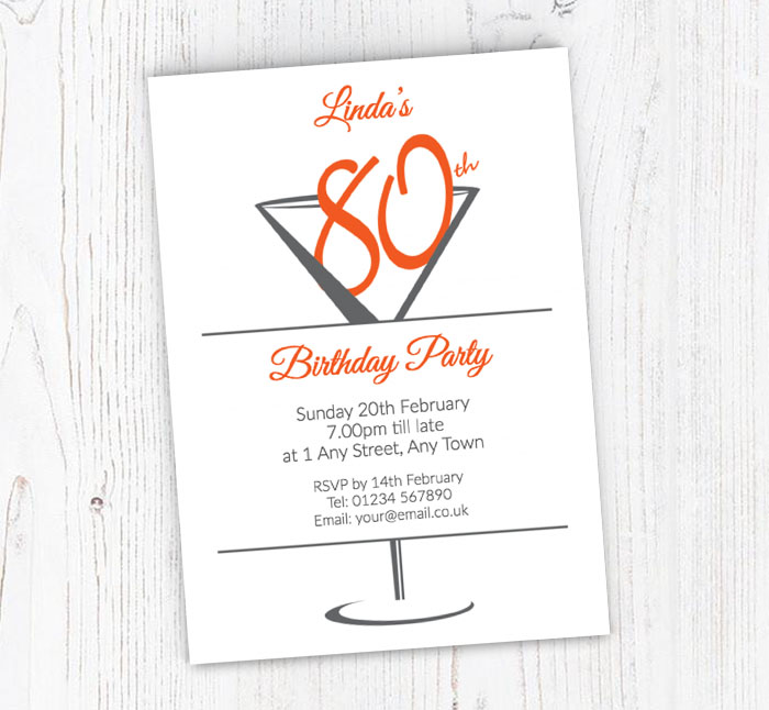 cocktail glass 80th party invitations