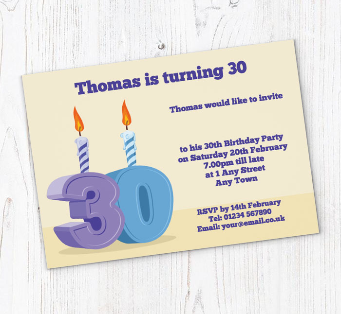 30th candle birthday party invitations