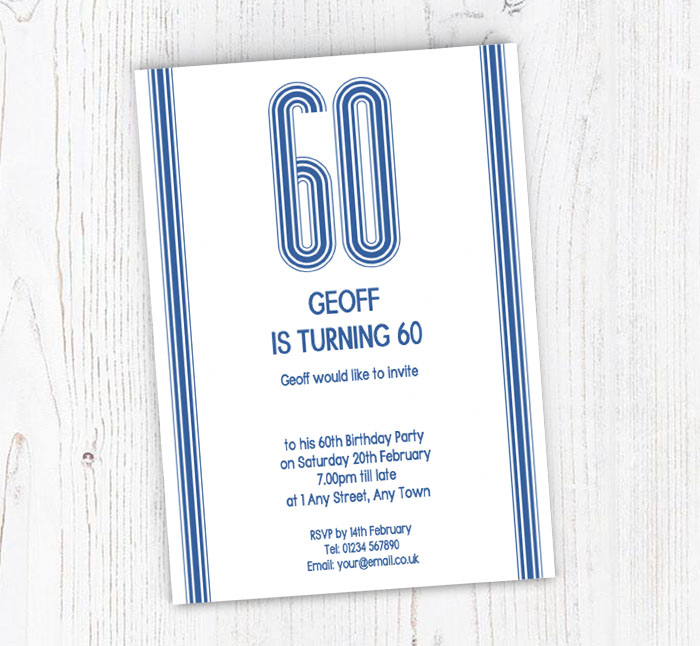 60th vertical stripes party invitations
