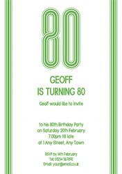 80th vertical stripes party invitations