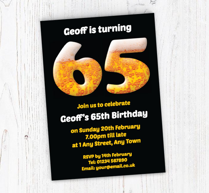 65th birthday beer party invitations