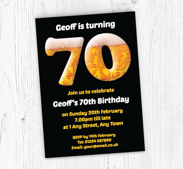 70th birthday beer party invitations