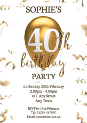 40th gold balloon party invitations