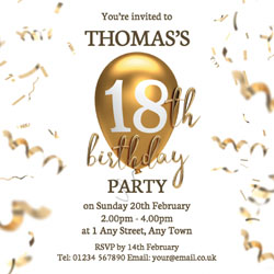 18th gold birthday balloon invitations