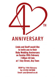 40th ruby heart invitations