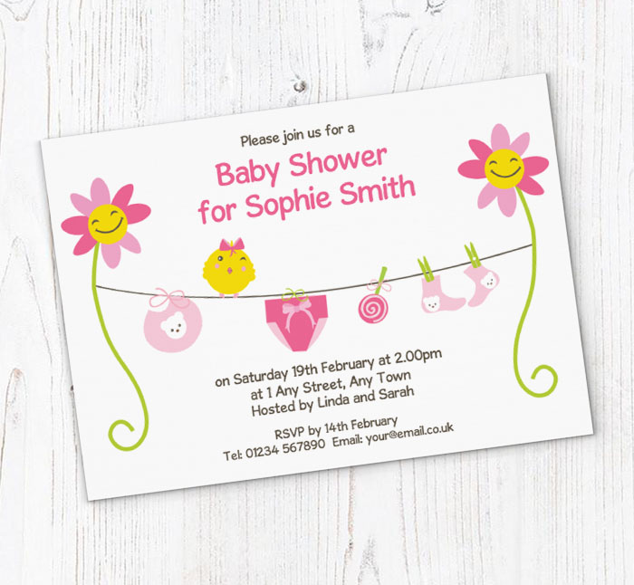 pink sunflowers baby shower invites