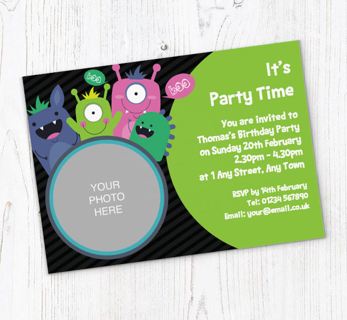 monsters photo upload invitations