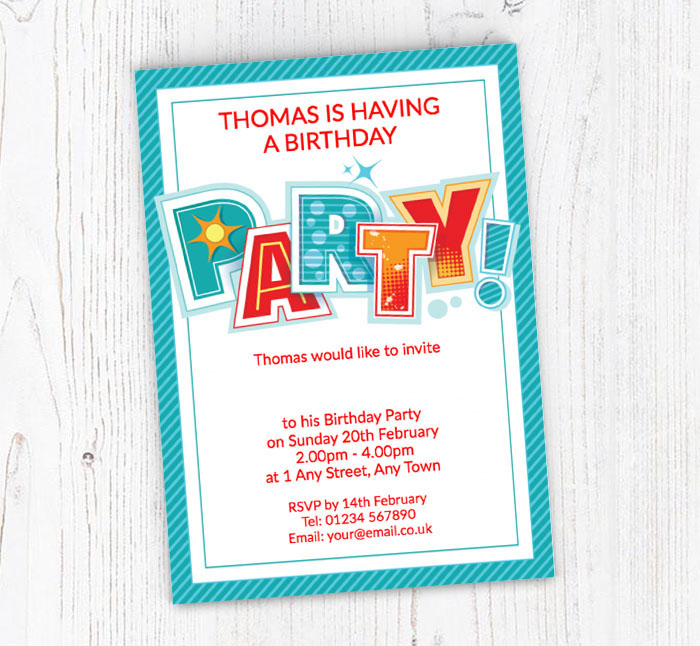 green party lettering invitations