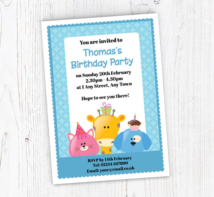 cat giraffe and dog invitations