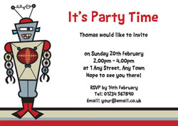 robot on stripes party invitations