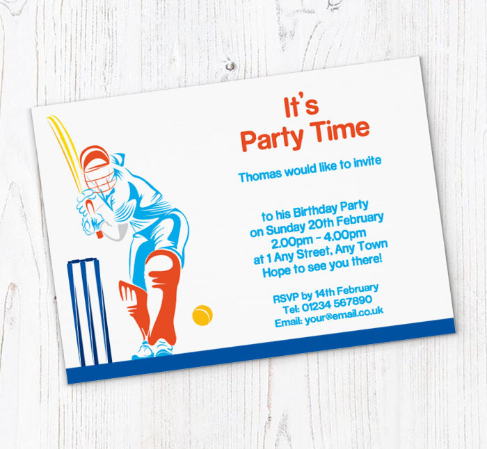 cricketer party invitations