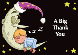 boy sleeping on moon thank you cards