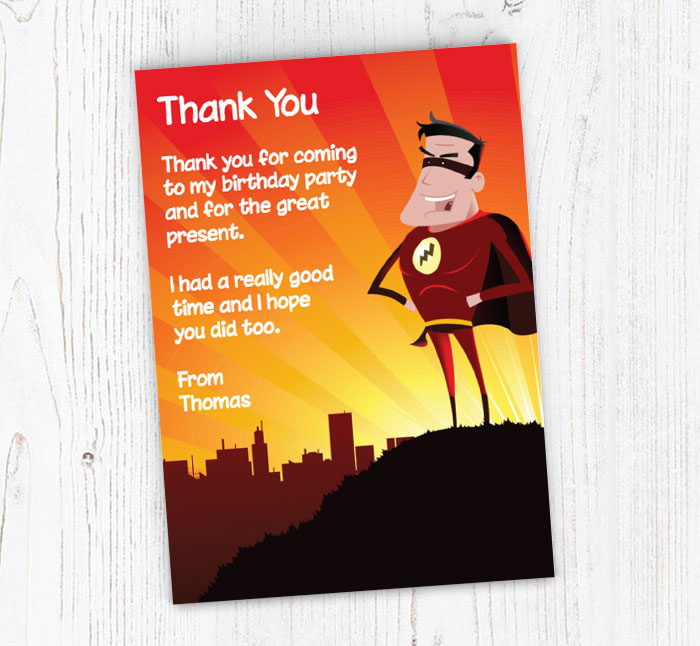 triumphant superhero thank you cards