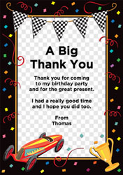 racing car and trophy thank you cards