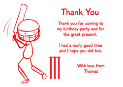 cricket batsman thank you cards