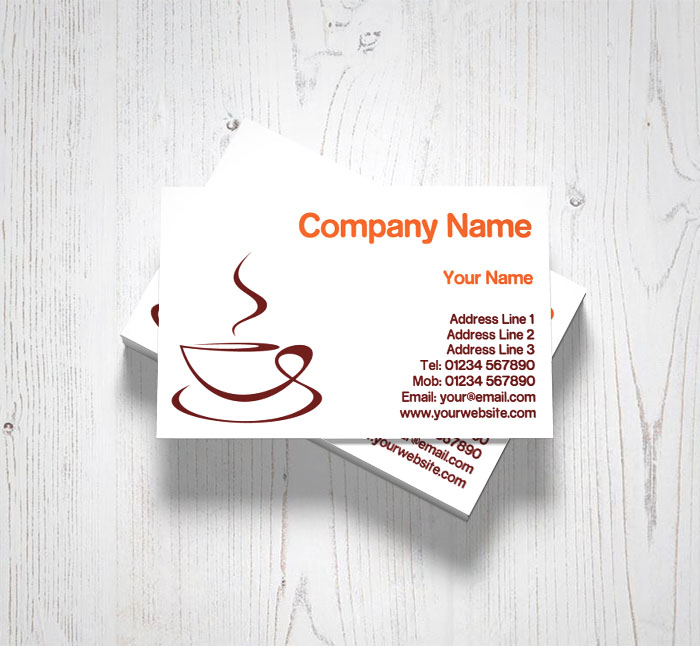 steaming coffee cup business cards