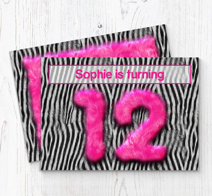 pink furry 12th party invitations