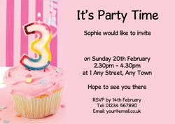 3rd birthday pink cupcake invitations