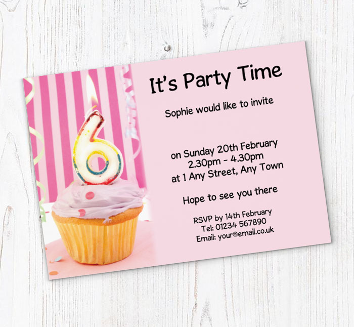 6th birthday pink cupcake invitations