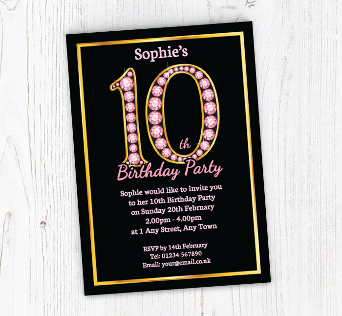 pink diamonds 10th birthday invitations