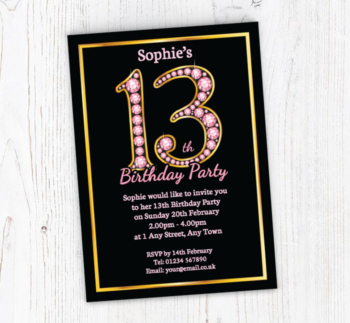pink diamonds 13th birthday invitations