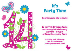butterfly 14th birthday party invitations