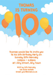 10th birthday balloon party invitations