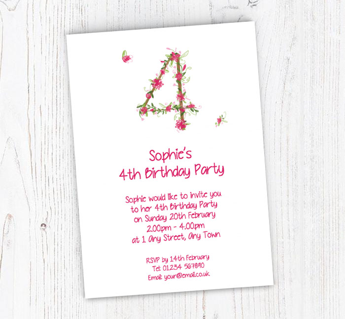 floral 4th birthday party invitations