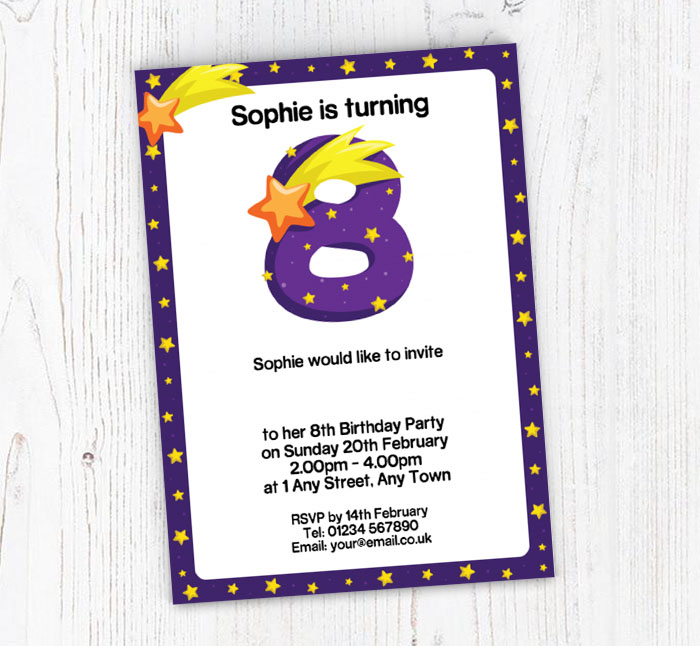 stars 8th birthday party invitations