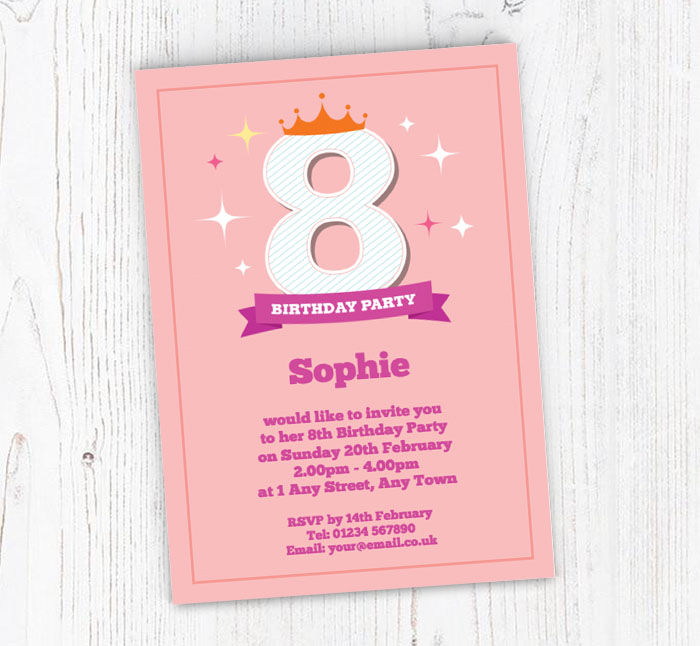 8th birthday princess party invitations