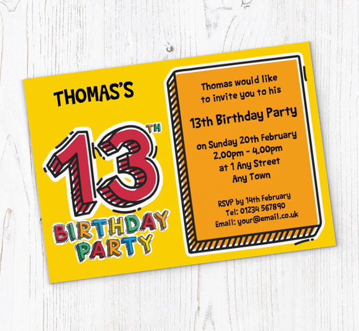 13th doodle birthday party invitations