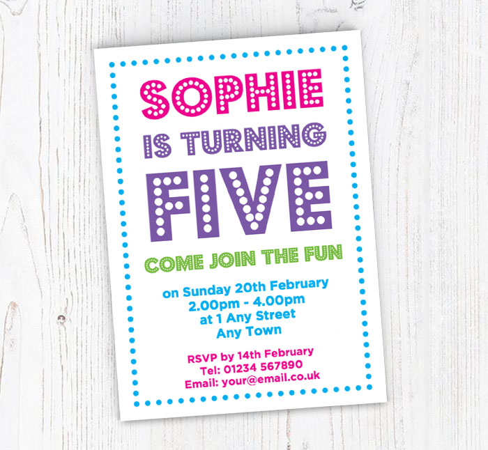 5th name in lights party invitations