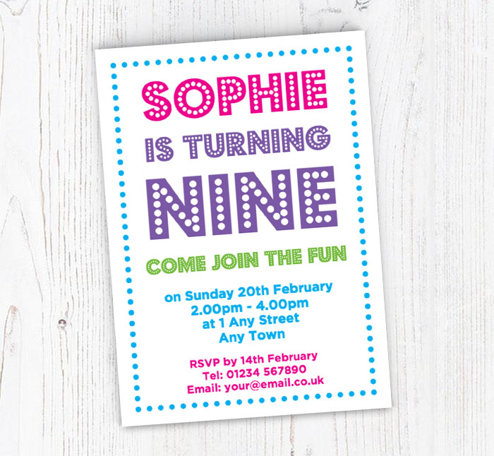 9th name in lights party invitations