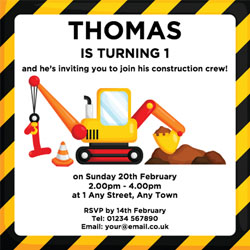 1st birthday digger party invitations