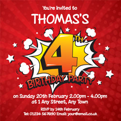 4th comic boom party invitations