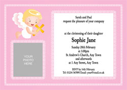 pink angel christening invitations