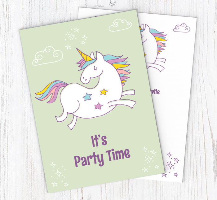 jumping unicorn party invitations