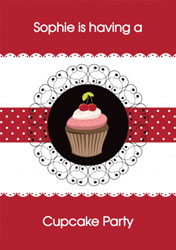 cupcake on red invitations