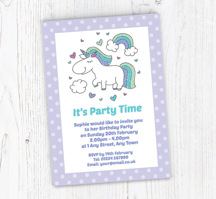 unicorn rainbow party invitations