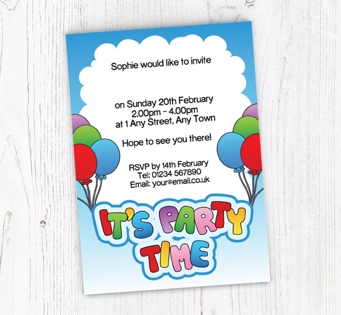 party balloons and cloud invitations