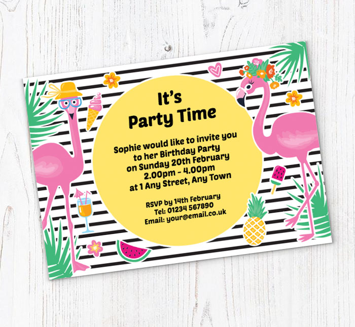 fun flamingos party invitations