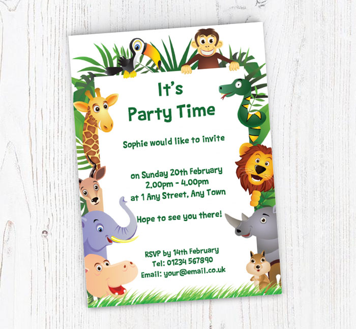 jungle animals party invitations
