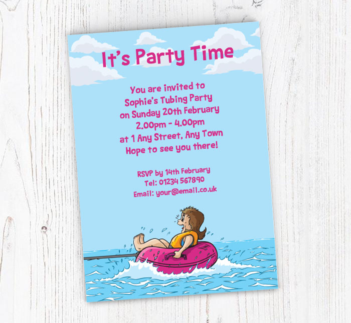 girl water tubing invitations