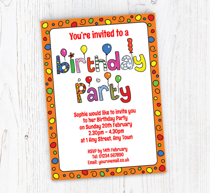 orange birthday party invitations